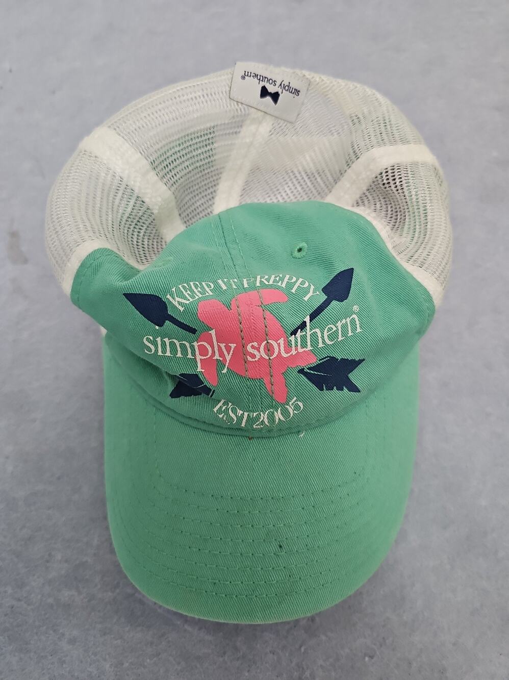 Simply Southern Trucker Hat Keep It Preppy Green Adjustable Mesh Arrow Flower